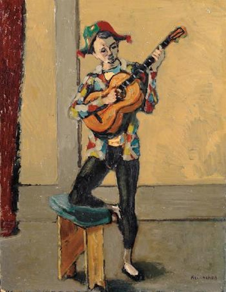 Harlequin playing the guitar by Maurice Brianchon