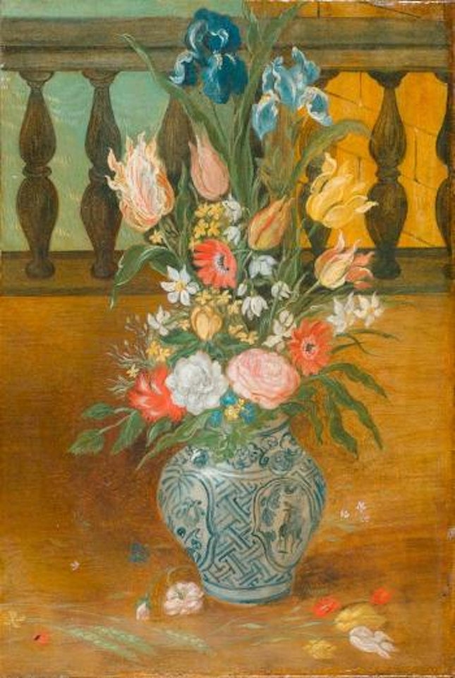 Blumenstrauss in einer Vase vor einer Balustrade by Jan Van Kessel The Elder