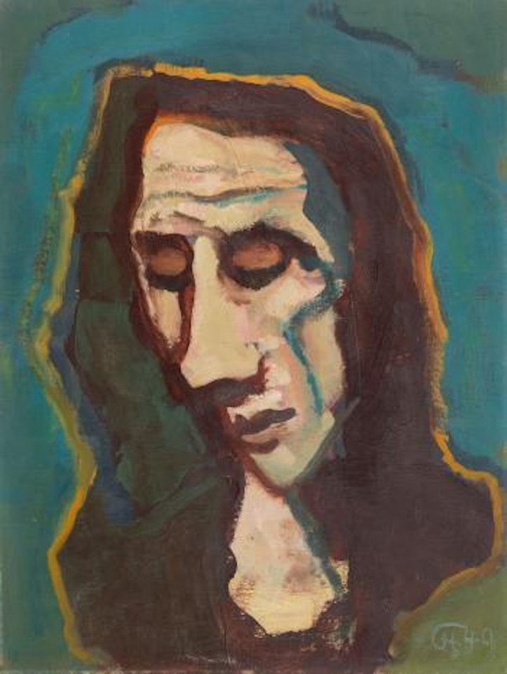 Frauenkopf mit gesenktem Blick by Karl Hofer