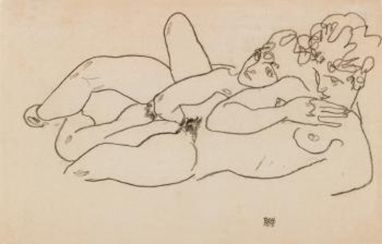Zwei liegende Akte by Egon Schiele