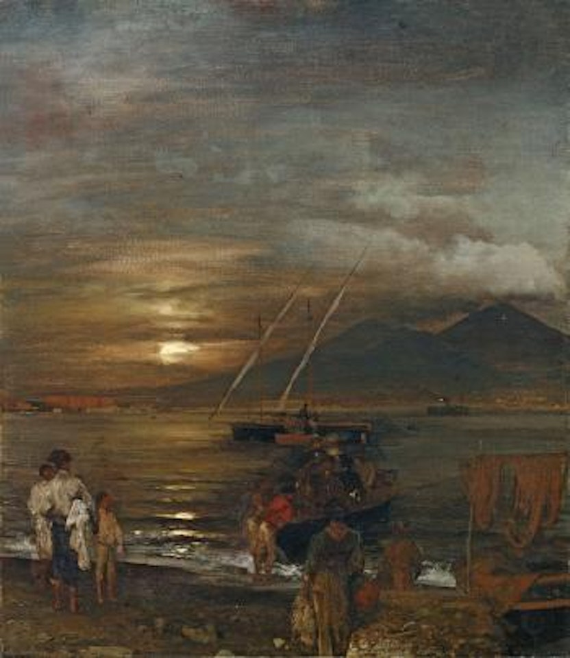 Die Bucht von Neapel im Mondschein by Oswald Achenbach