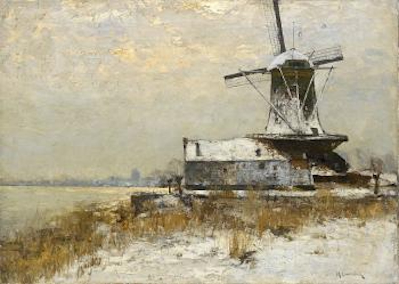 Niederrheinische Winterlandschaft mit Wassermuhle by Max Clarenbach
