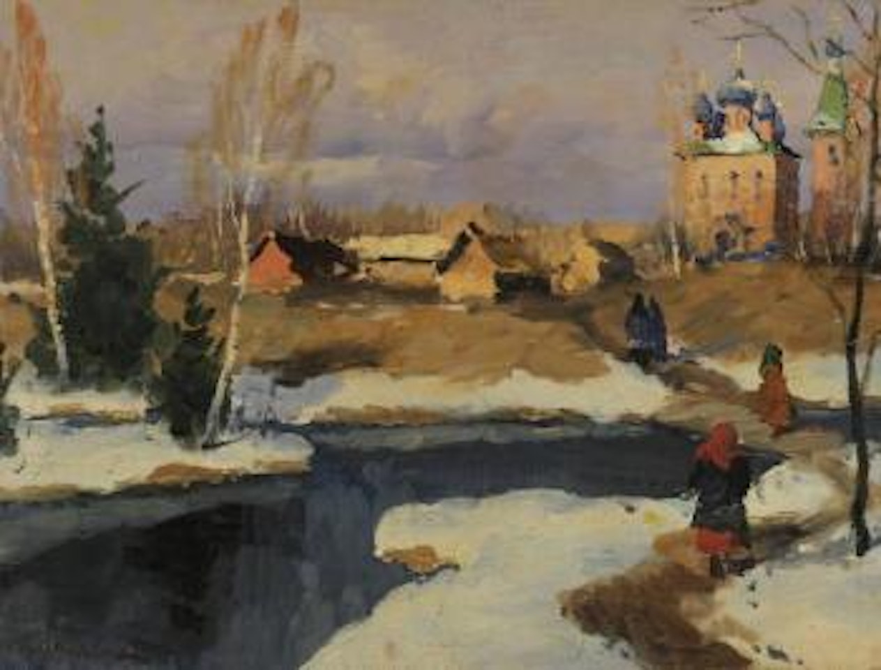 Village russe sous la neige by Georgij Aleksandrovic Lapschin
