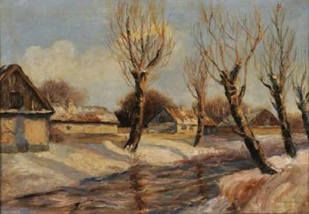 Village russe sous la neige by Georgij Aleksandrovic Lapschin