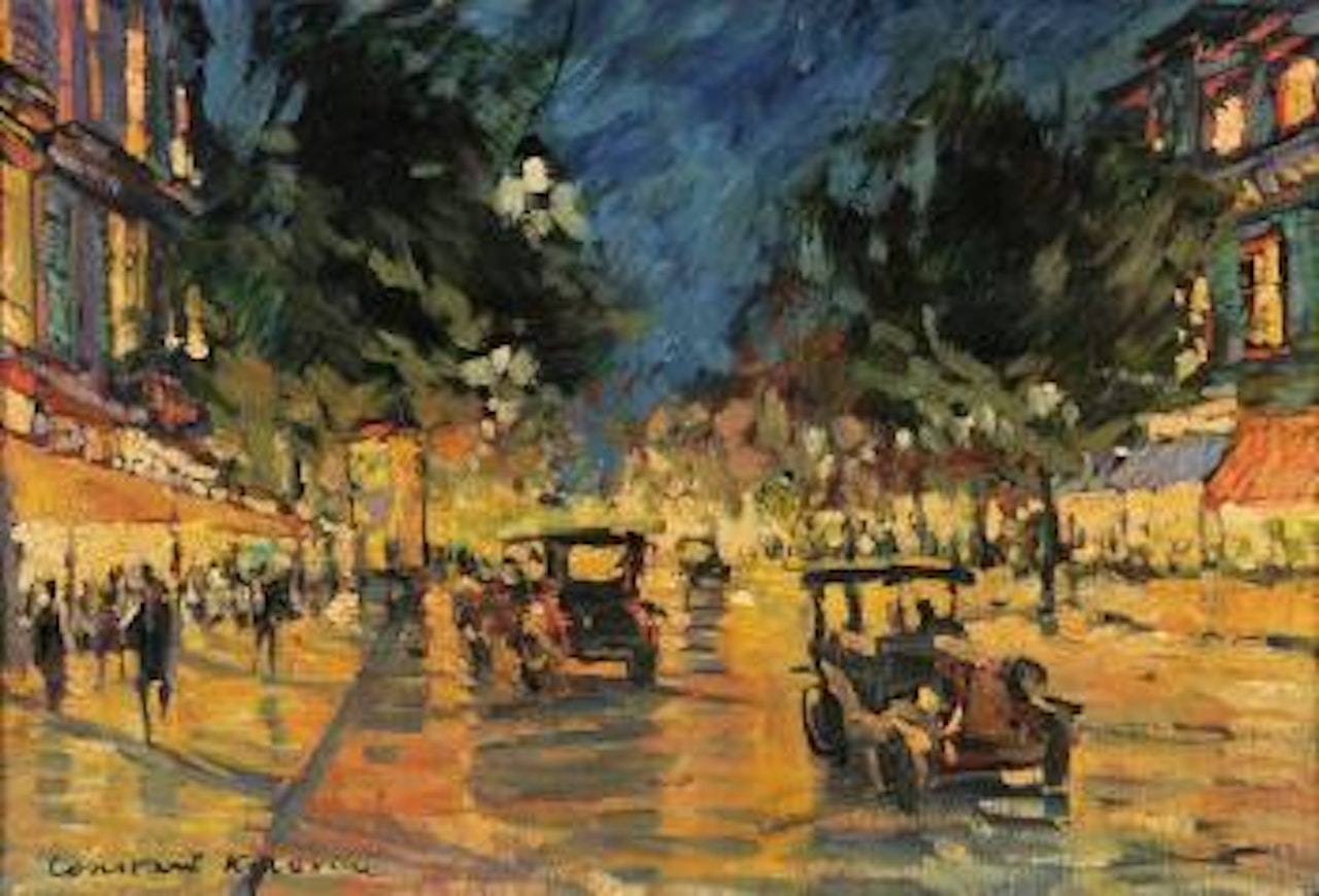 Paris, les grands boulevards animes la nuit by Konstantin Alekseevich Korovin