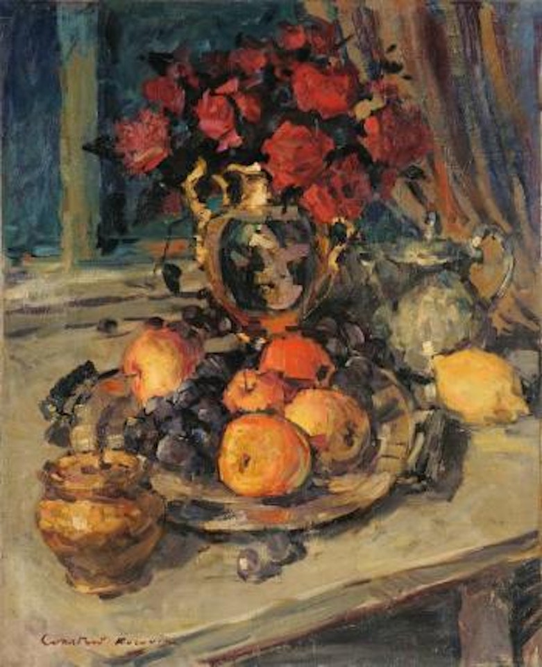 Vase de roses et fruits oil on canvas by Konstantin Alekseevich Korovin