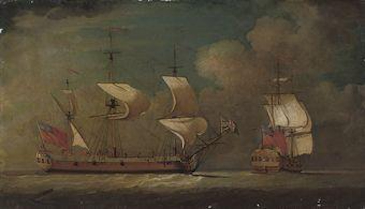 Warships of the Red Squadron at sea by Peter Monamy