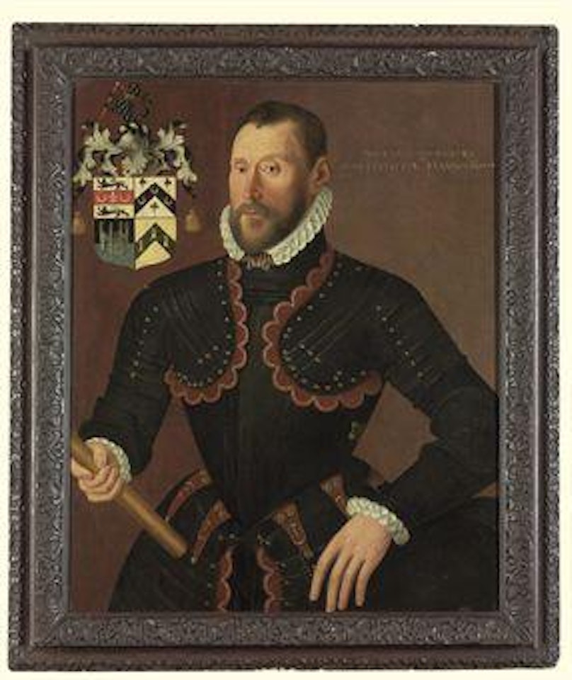 Portrait of Richard Goodricke, Sen. (1524-1581/2), aged 50, three-quarter-length, in armour, holding a baton of command in his right hand by English School