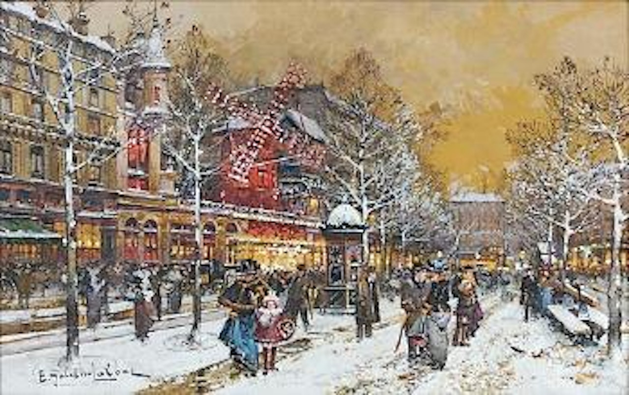 Le moulin rouge sous la neige by Eugene Galien-Laloue