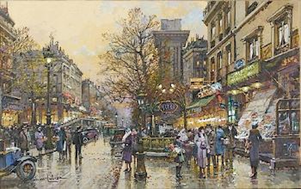 Les boulevards et la porte Saint Martin by Eugene Galien-Laloue