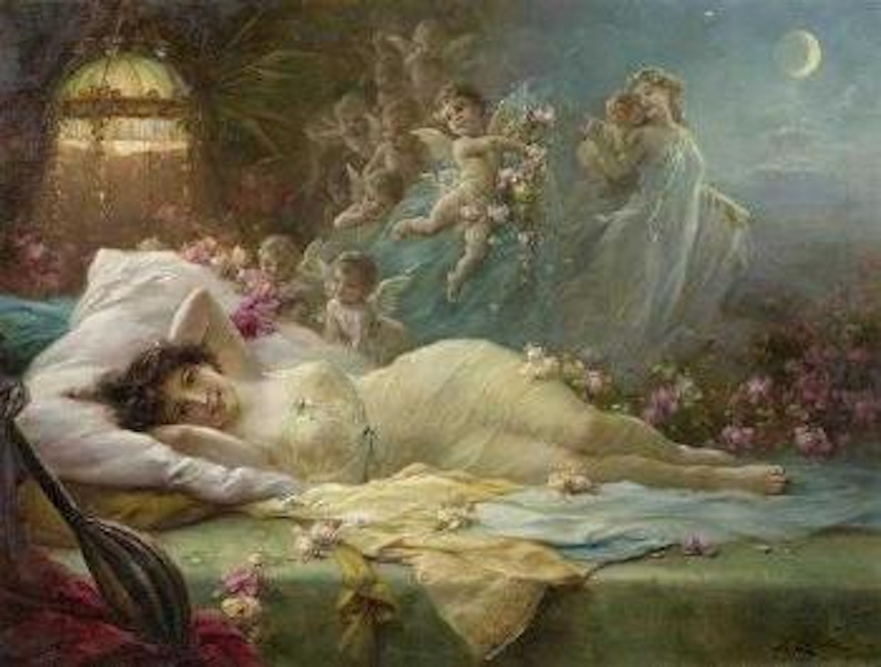 Liegende Schonheit mit Engeln by Hans Zatzka