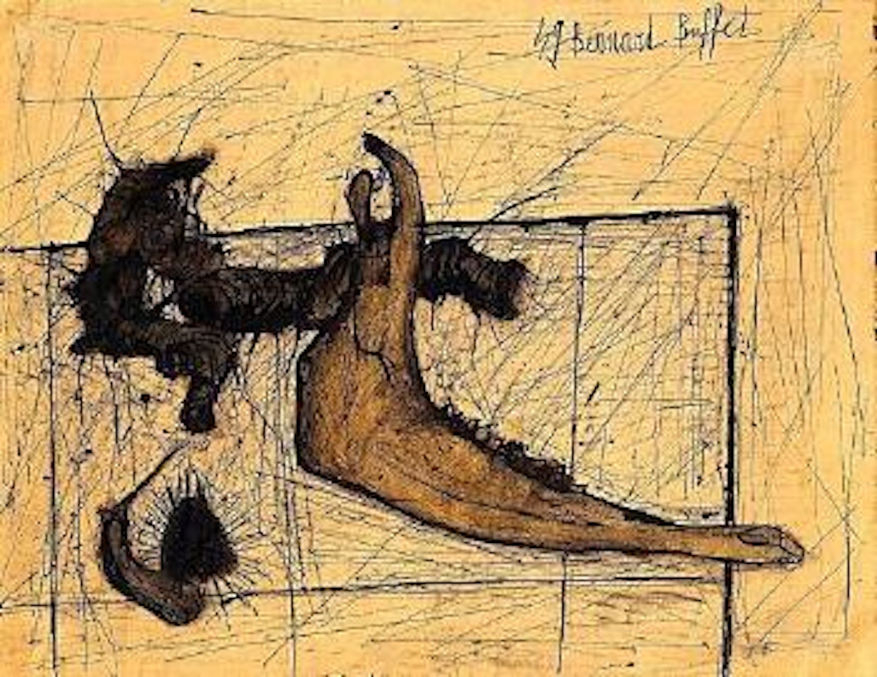 Racines, machoire, oursin et aubergine by Bernard Buffet