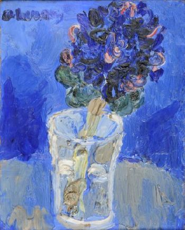 Vase aux fleurs sur fond bleu by André Lanskoy