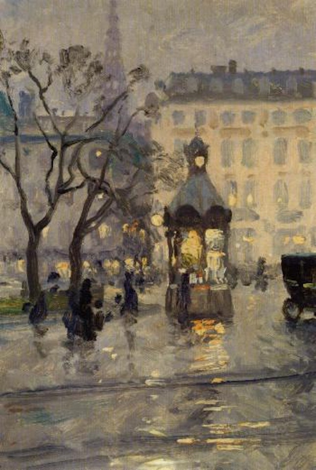 Kgs. Nytorv in Copenhagen on a rainy evening by Paul Fischer