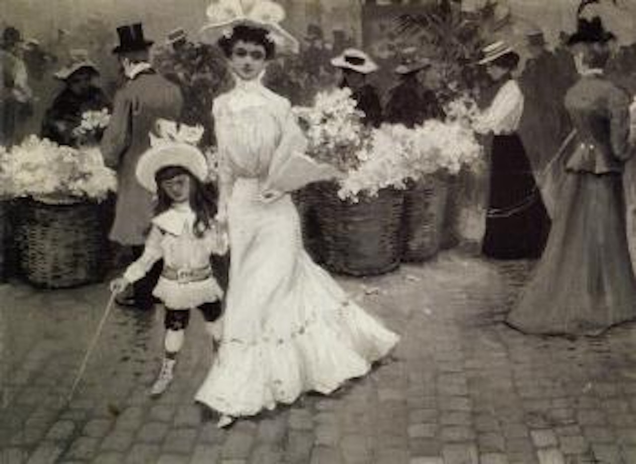 Mother and child buying flowers by Paul Fischer