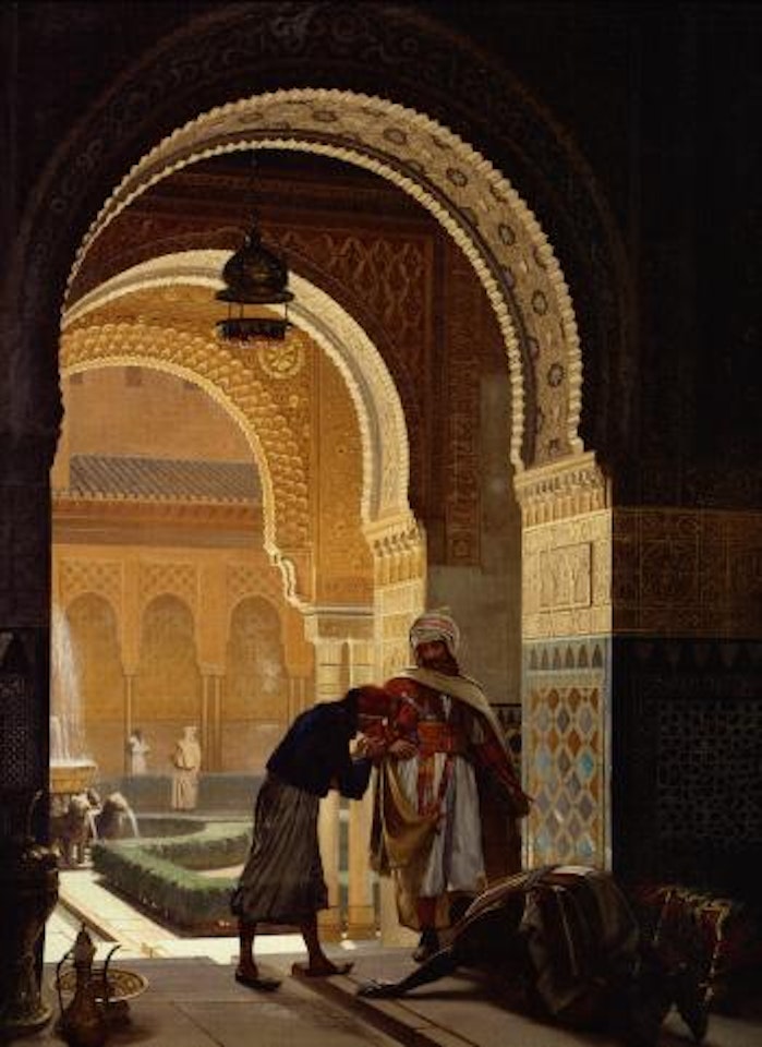 Salem! Husets Herre vender hjem. View from Alhambra in the Court of the Lions (Patio de los Leonies) by Carl Christian Andersen