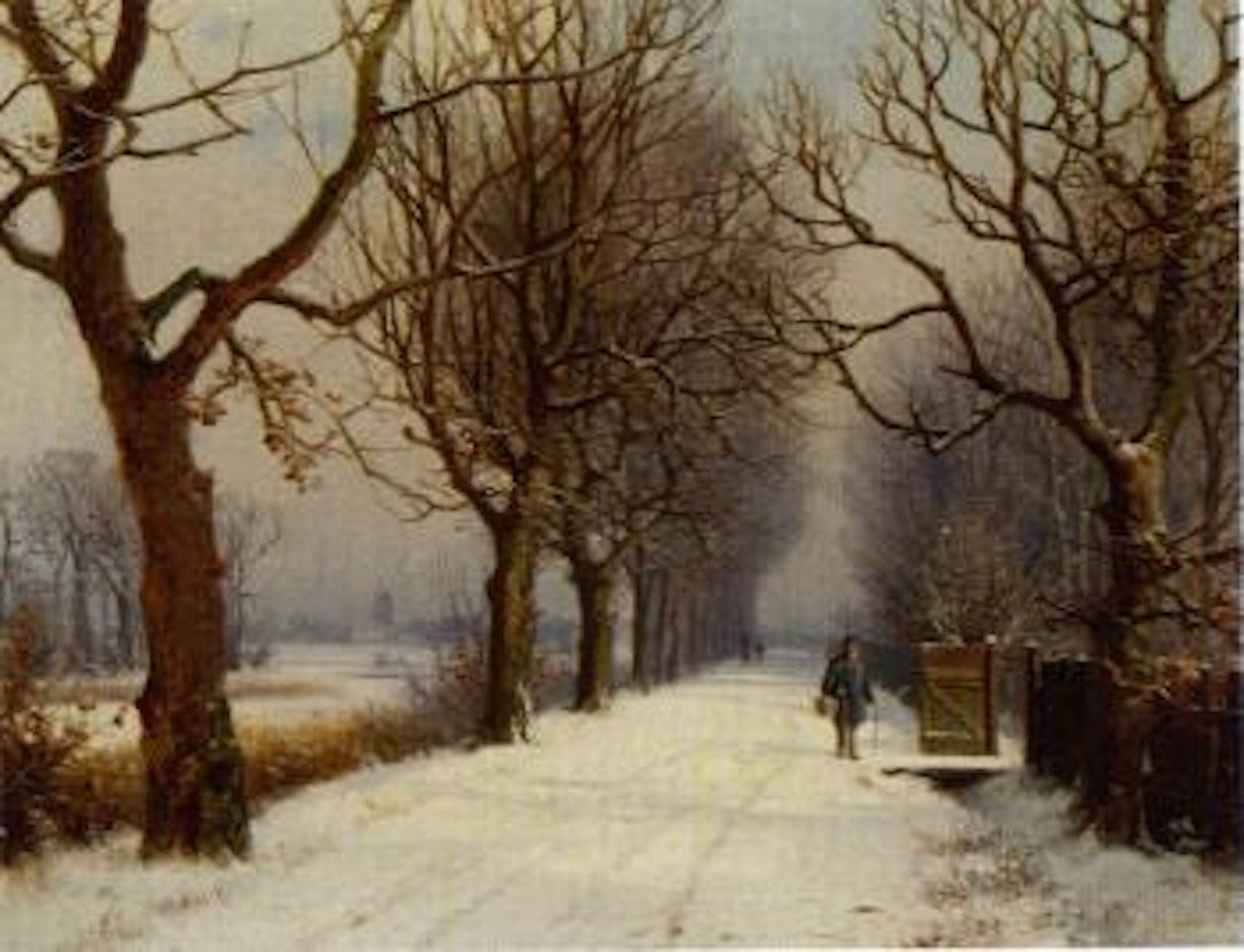 Winter scene with people walking along a brook by Anders Andersen-Lundby