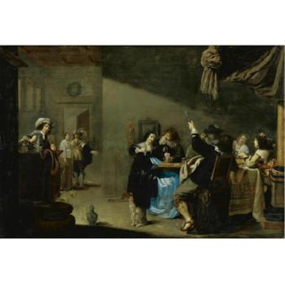 Card players and merrymakers drinking in an interior by Jacob Duck