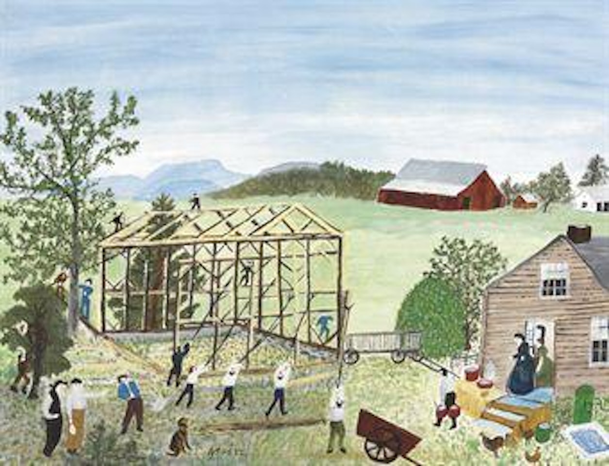 Building a Barn by Grandma Moses