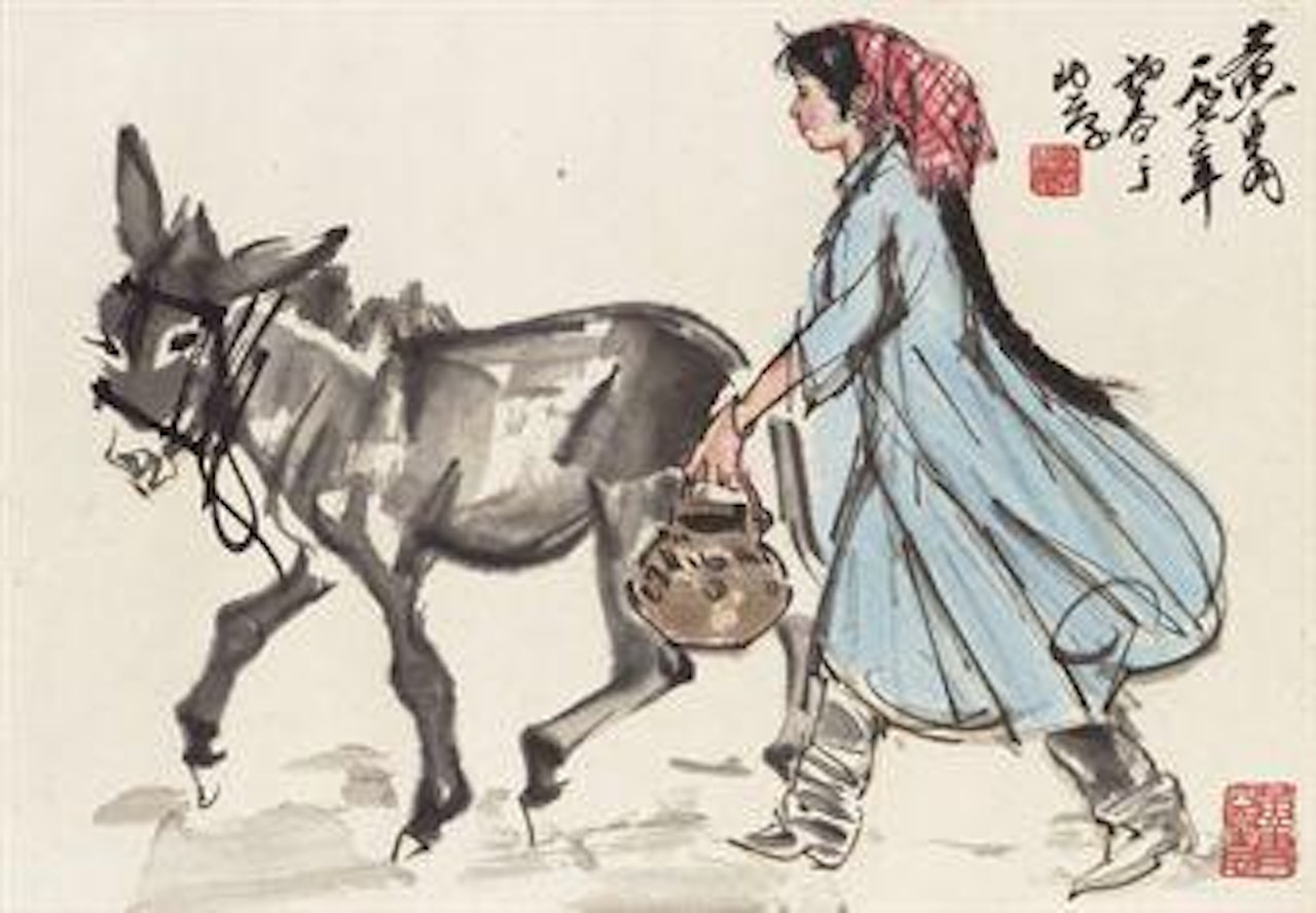 Girl and Donkey by Huang Zhou