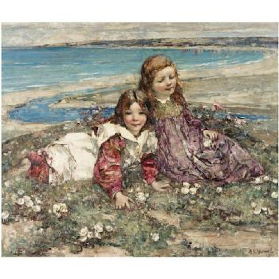 Two Young Girls On A Clifftop by Edward Atkinson Hornel