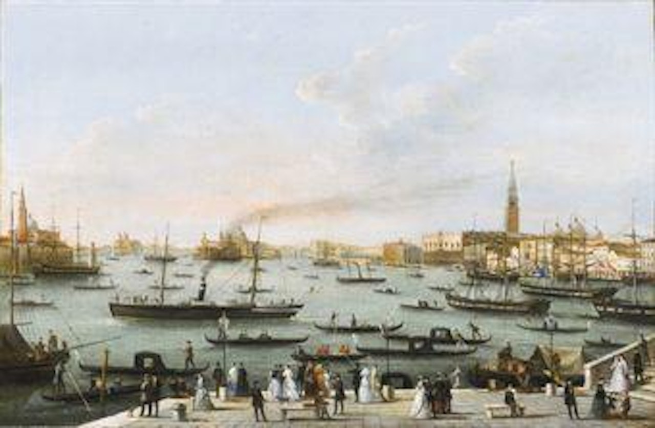 Veduta del Bacino Grande di San Marco verso ovest, con le chiese del Redentore, di San Giorgio Maggiore e della Salute, e Palazzo Ducale by Giuseppe Bernardino Bison