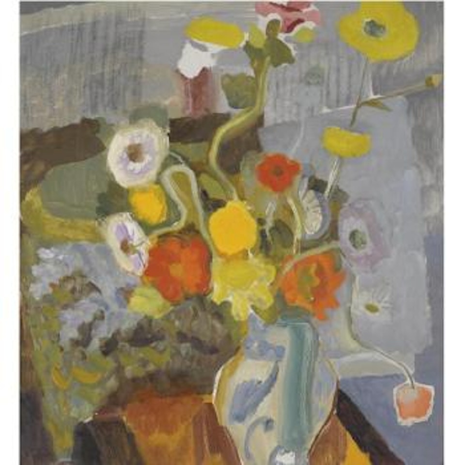 Mixed Flowers In A Patterned Jug by Ivon Hitchens