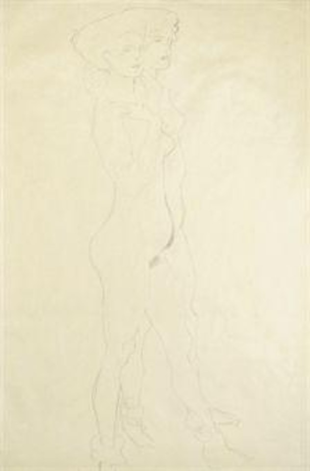 Zwei nach rechts Schreitende, die vordere hält die Rechte an der Schulter by Gustav Klimt