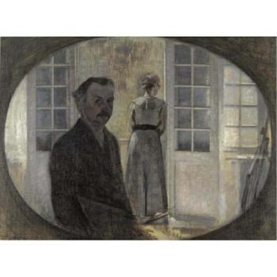 Interiør Med Kunstneren Og Hans Hustru (Double Portrait Of The Artist And His Wife, Seen Through A Mirror) by Vilhelm Hammershoi