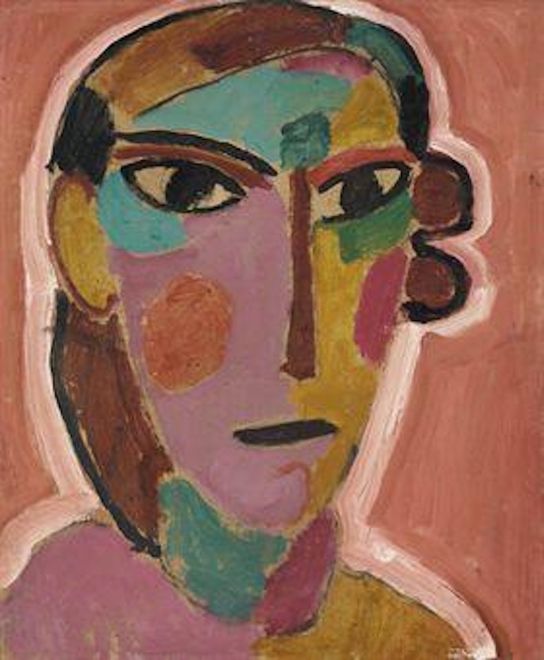 Mystischer Kopf: Frauenkopf auf rotem Grund by Alexej von Jawlensky