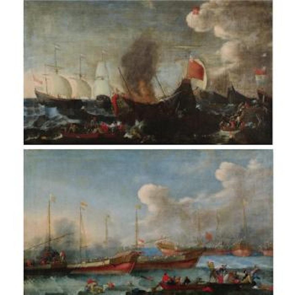 Battles With Dutch And English Ships And A Battle With Maltese Ships, Possibly The Battle Of Lepanto by Cornelis de Wael