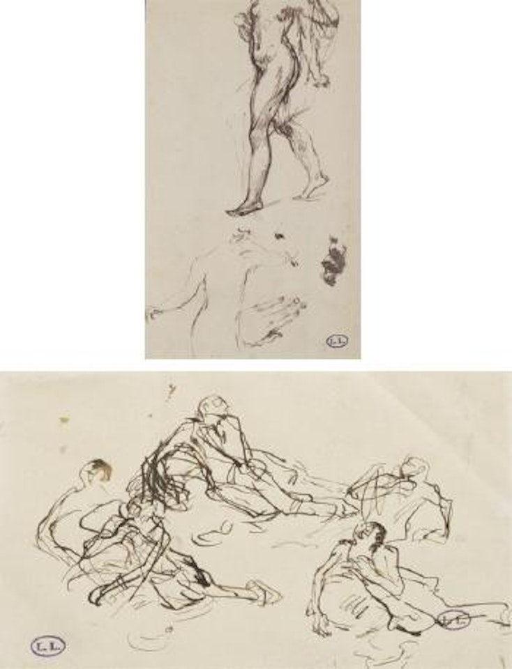 Studi di nudo, una mano e un profilo. Studio per La Mort et le Bûcheron by Léon Augustin Lhermitte