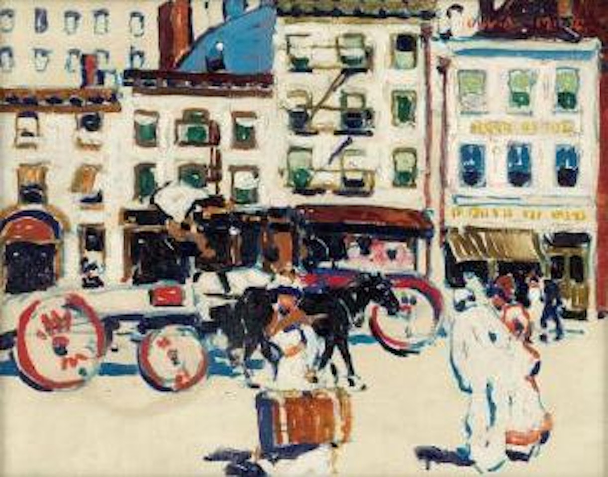Woman with suitcase by David Brown Milne