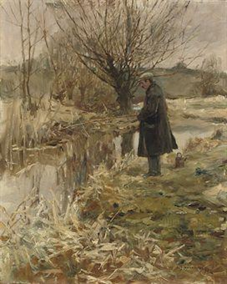 Pike fishing in January by Alfred James Munnings