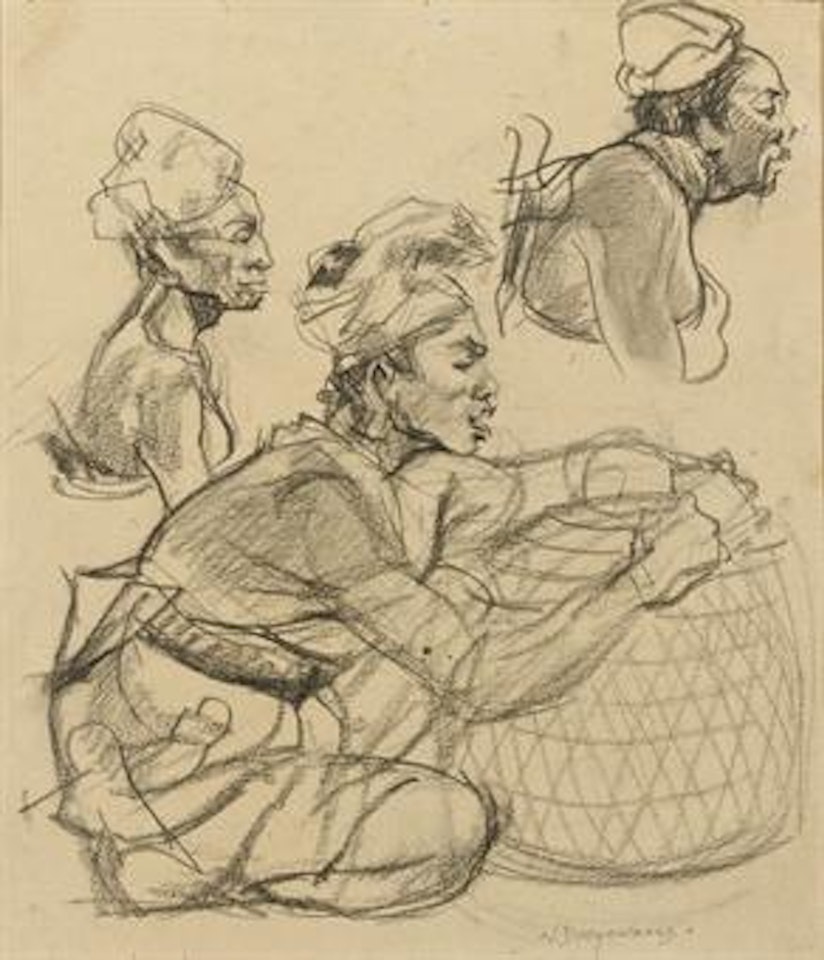 Korf met hanen voor hanengevecht, Bali - Before the cock fight, Bali by Willem Dooyewaard