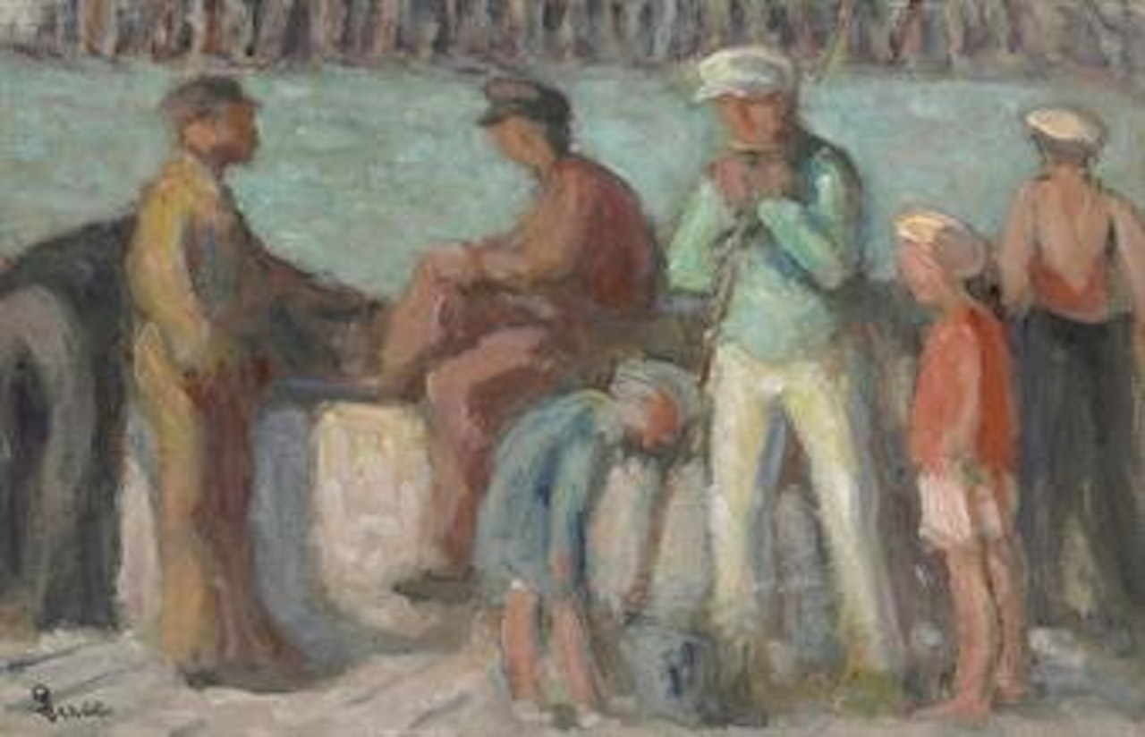 Le Tréport, matelots sur le quai by Maximilien Luce