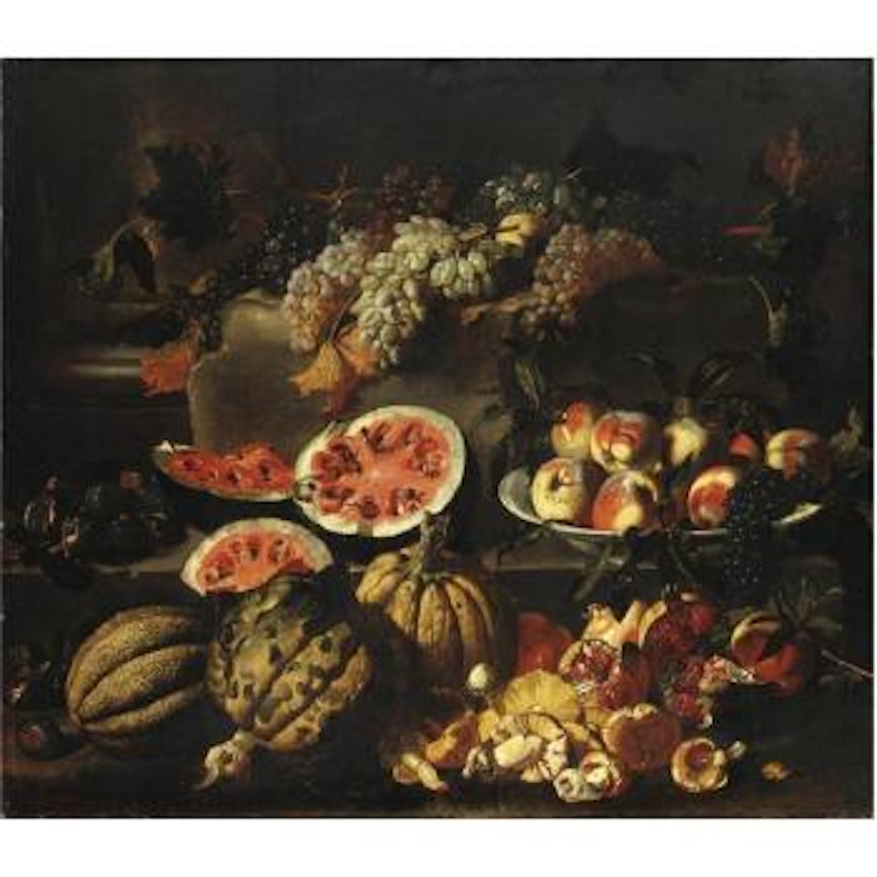 Natura Morta Con Funghi, Melagrane, Zucca, Anguria e Fichi by Roman School