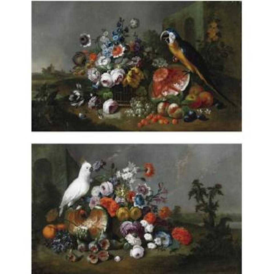 Nature Morte Con Fiori, Frutta e Pappagalli by Neapolitan School
