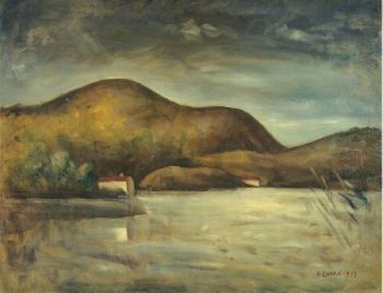 Case sul lago (Paesaggio lacustre) by Carlo Carra