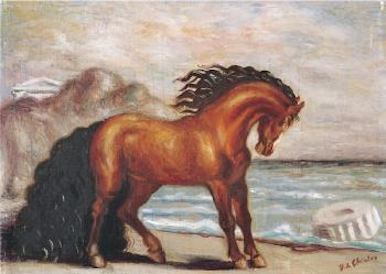 Cavallo marrone in riva al mare by Giorgio de Chirico