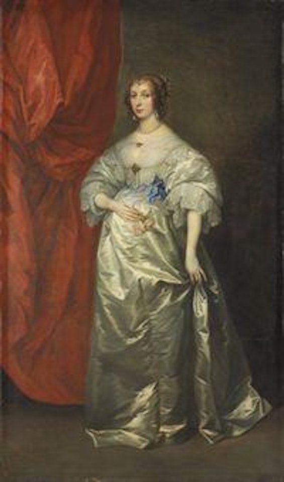 Portrait of Mrs Oliver St John, later Lady Poulett, full-length, holding pink by Anthony van Dyck