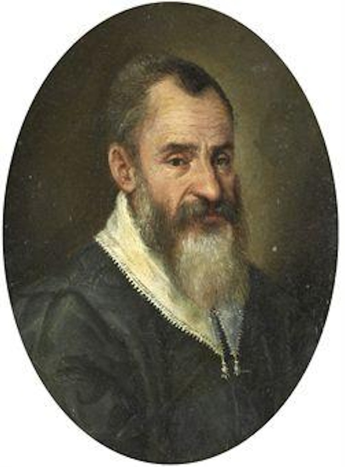 Portrait of Carlo Sigonio (c 1524-1584), bust-length, in an embroidered black doublet with a lace collar by Lavinia Fontana