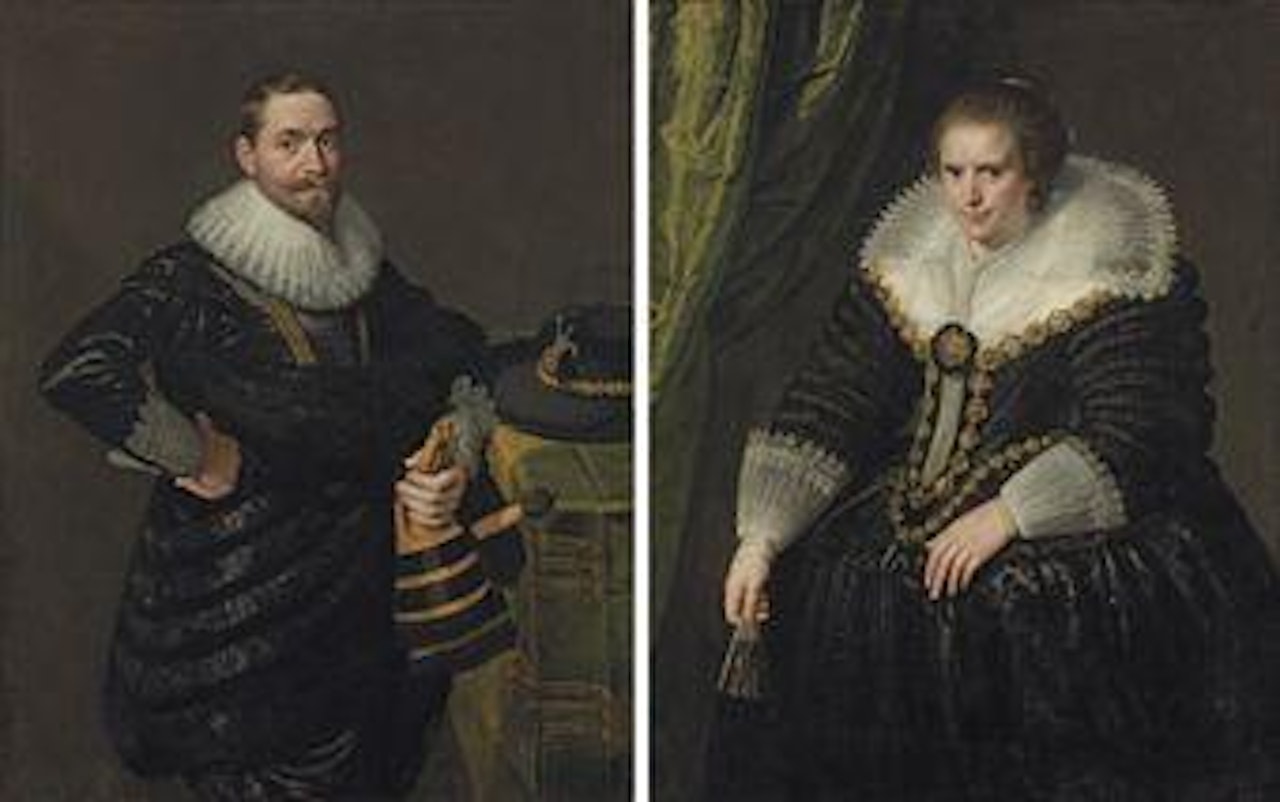 Portrait of a nobleman, trad. called Ambrogio Spinola, marques de los Balbases(1569-1630), three-quarter-length... ;and Portrait of a noblewoman, trad. called marchesa Giovanna Spinola... by Paulus Moreelse