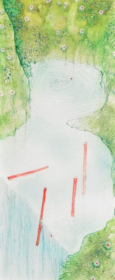 Poles in a pond by William Kurelek
