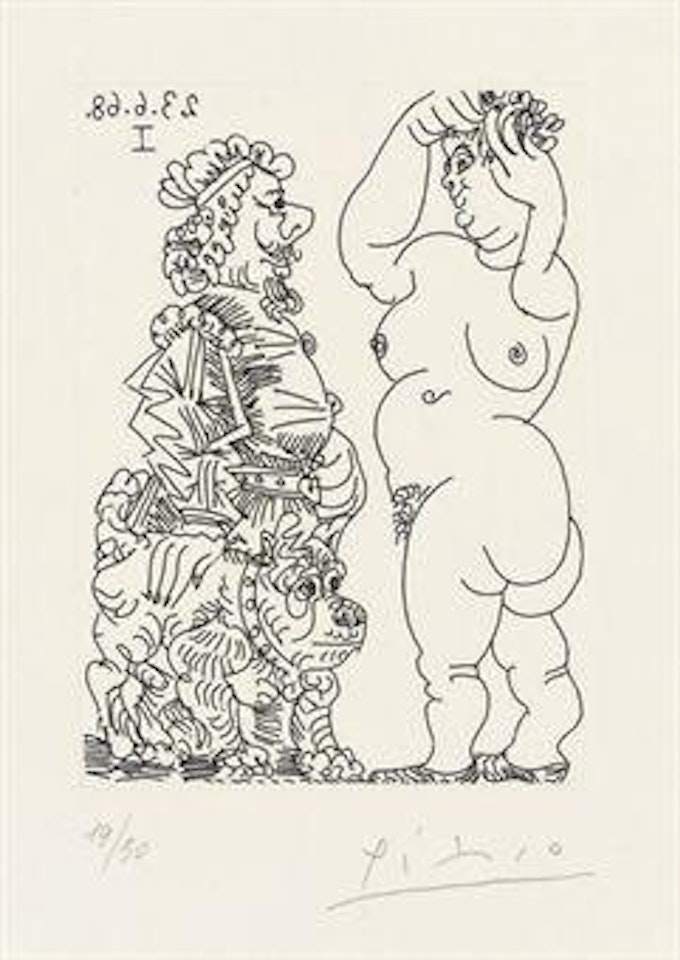 Large Nude, Older Man and French Bulldog, plate 181 from 'Série 347' (Bloch 1661) by Pablo Picasso