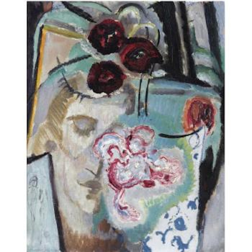 Bloemstilleven Met Portretmasker, Tegen Abstracte Achtergrond by Jan Sluyters