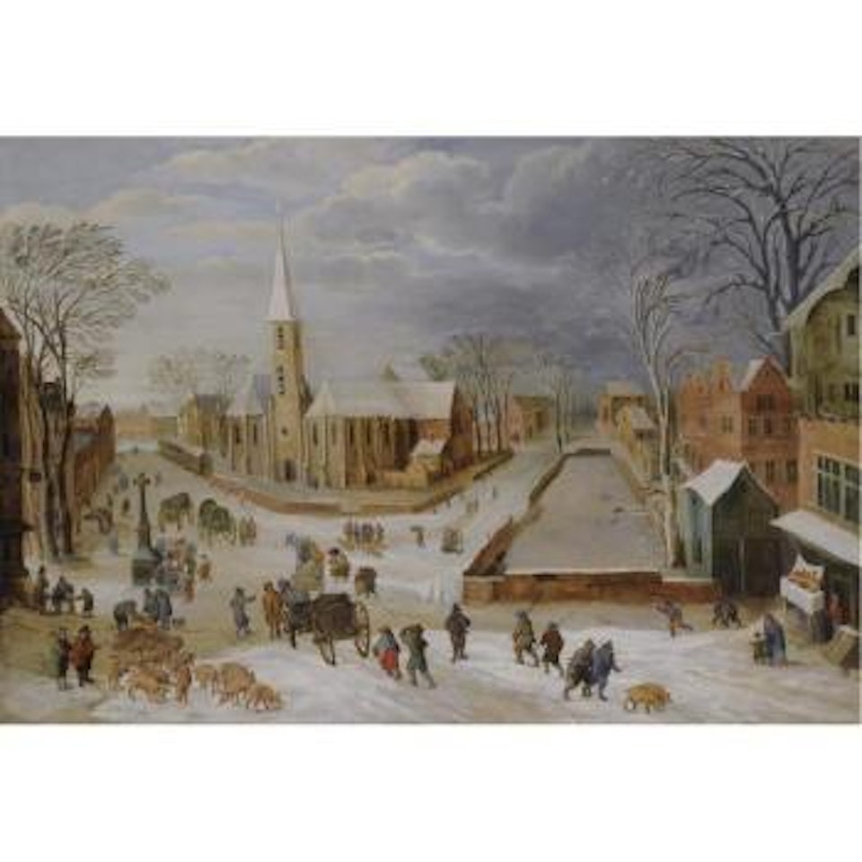 An Urban Winter Landscape With a Farrow of Pigs in the Foreground by Jan Brueghel by Joos de Momper the Younger