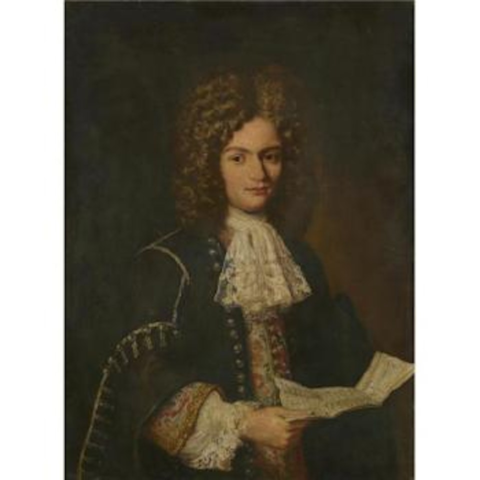 Portrait Of A Man, Half Length, Wearing A Wig, A Blue Jacket And Finely Embroidered Clothing, Holding A Letter by Jacob Ferdinand Voet
