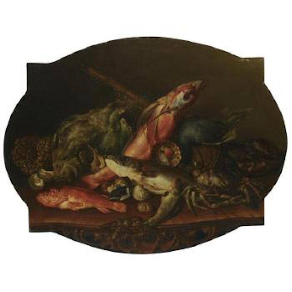 A Still Life With A Turbot, A Flying Fish, A Lobster, A Spider Crab And Other Sea Life, Arranged Over A Wooden Table by Giuseppe Recco