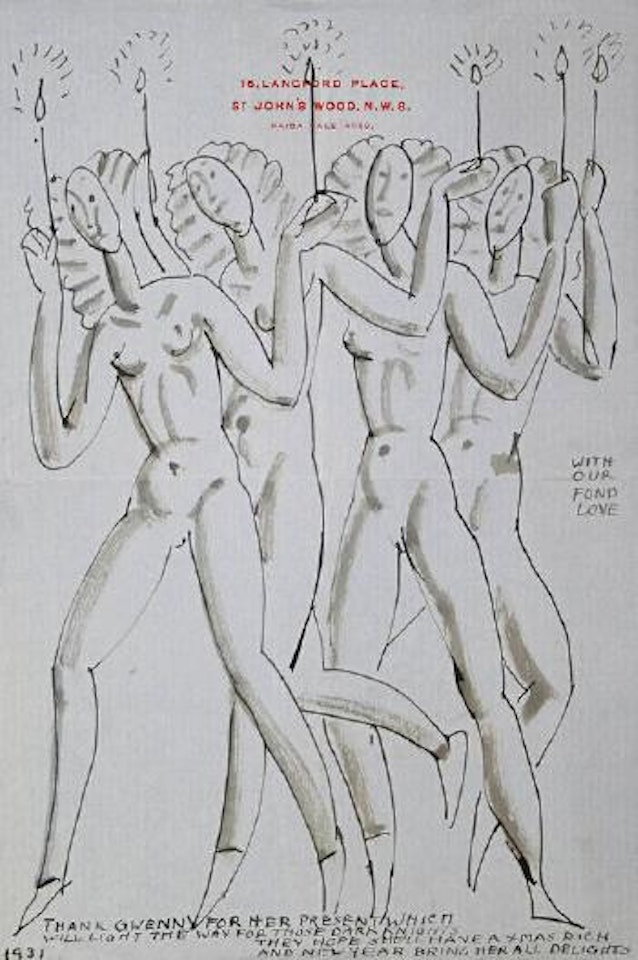 Four figures with candles by Laura Knight